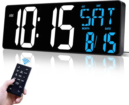 Vista 8 de Reloj de pared digital grande de 17 pulgadas con control remoto, atenuador automático, temperatura de fecha, temporizador Large clear display