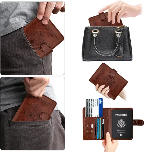 Vista 6 de WALNEW Funda para pasaporte, tarjetero para pasaporte de viaje, funda tipo cartera, E-Café, E