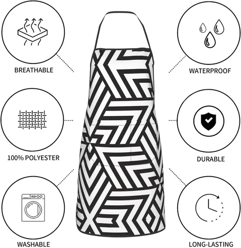 Vista 6 de printidea Printed kitchen apron, unisex housework supermarket hotel barbecue apron, 28.3 * 20.4 inch household cleaning apron