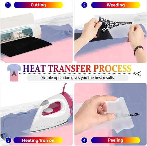 Vista 4 de TransWonder - Vinilo de transferencia de calor negro, vinilo HTV para planchar de 12 x 10 pulgadas para Cricut Air o Maker (negro mate)