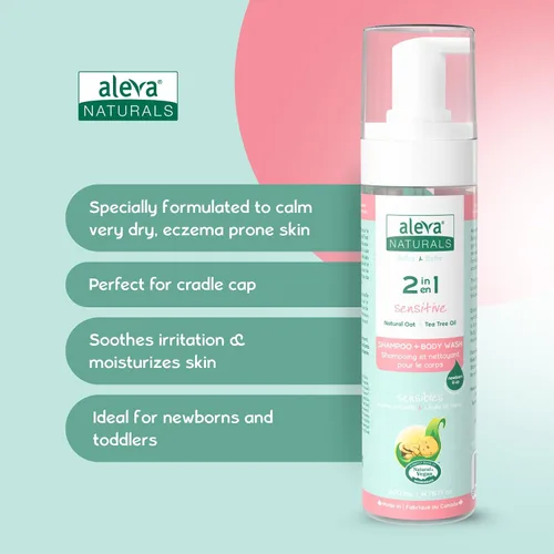 Vista 4 de Aleva Naturals Gel de baño y cabello hipoalergénico 2 en 1 Fórmula de aceite de árbol de té Para pieles sensibles Perfecto para bebés recién