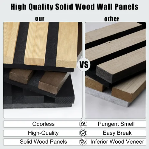 Vista 5 de ROOMTEC Paquete de 2 paneles acústicos de pared de madera maciza, paneles de pared insonorizados de 94.49 x 12.6 pulgadas, paneles de pared de Roble