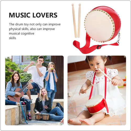 Vista 9 de Ipetboom Juego de 1 batería para niños, tambor para niños, tambor de bebé, tambor de mano para niños, juego de batería de juguete musical con palos