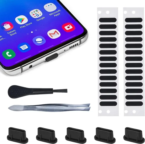 Vista 8 de Protector de cubierta de altavoz para iPhone, calcomanías adhesivas de malla a prueba de polvo, 5 tapones antipolvo para iPhone 14/14 Pro Max