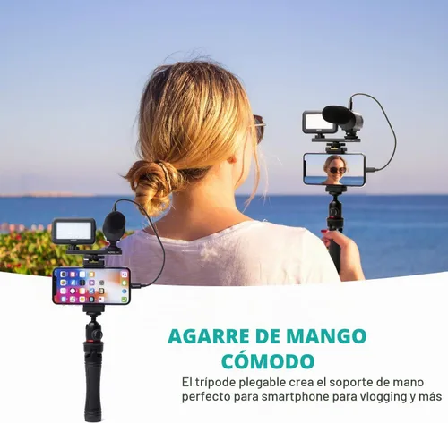Vista 6 de Kit de vlogging Movo iVlogger para iPhone - Compatible con Lightning, kit de iniciación de YouTube para creadores de contenido - Accesorios: trípode