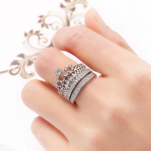 Vista 5 de XAHH - Anillo de boda de oro blanco de 18 quilates para mujer