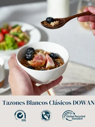 Vista 2 de DOWAN Juego de 4 cuencos pequeños de cerámica de 8.5 onzas, cuencos blancos para postres, salsas, guarniciones, helado, fruta, arroz, aptos