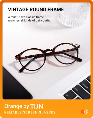 Vista 3 de TIJN Gafas de bloqueo de luz azul para hombres y mujeres, gafas de montura redonda gruesa vintage