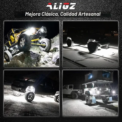 Vista 7 de Luces de roca blancas, 4 luces de roca ALIGZ para camiones, Jeep, UTV, ATV, RZR, kit de luz subterránea