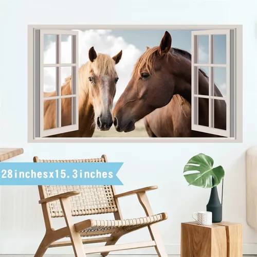 Vista 5 de Calcomanías de pared de caballos, animales de granja, calcomanías de pared 3D falsas para ventanas, calcomanías de vinilo para decoración