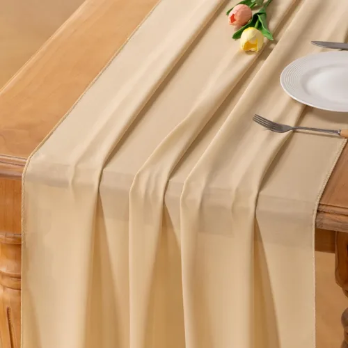Vista 8 de Socomi Camino de mesa de gasa beige para verano, bohemio, rústico, de 10 pies, 29 x 120 pulgadas, decoración de camino de mesa de boda, decoración