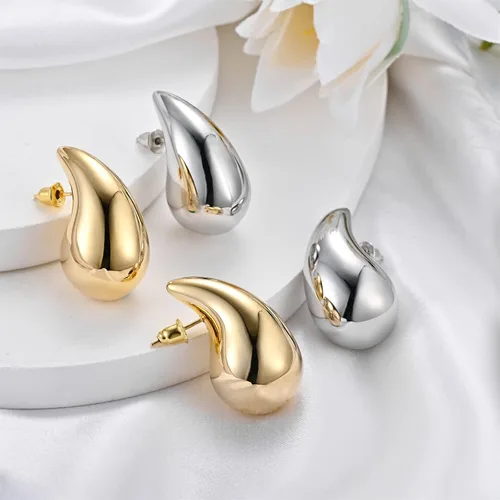Vista 7 de Aretes de lágrima para mujer, aretes de aro de oro para mujer, aretes de plata para mujer, aretes de tuerca de moda
