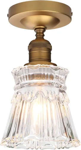 Vista 9 de Pathson Flush Mounted Ceiling Light with Heavy Handmade Crafts Glass, Modern Hardwired Stripes Ceiling Lamp Lighting for Living Room Bedroom