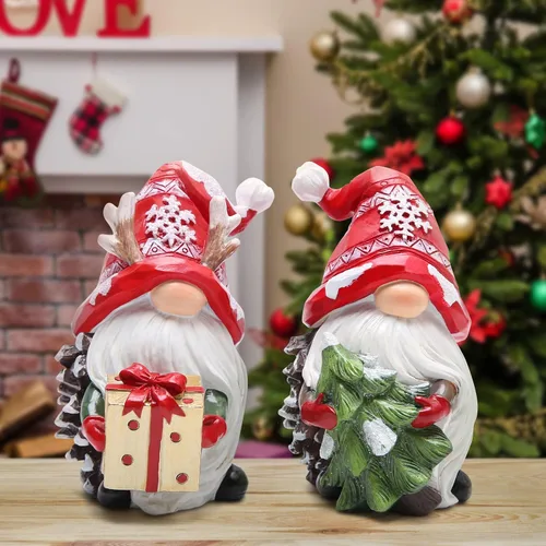 Vista 6 de Hodao Gnomos de Navidad de Resina Hechos a Mano Adornos de Navidad de Resina Regalo de Fiestas, Adornos de Navidad de Invierno para Mesa y Árbol