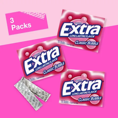 Vista 3 de EXTRA Chicle Clásico de Burbujas Sin Azúcar, 15 barras (paquete de 3)