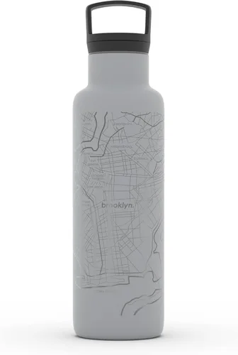 Vista 69 de Well Told Botella de agua aislada con mapa de Washington DC grabado, botella de acero inoxidable grabada (21 onzas, blanco) botella aislada de mapa