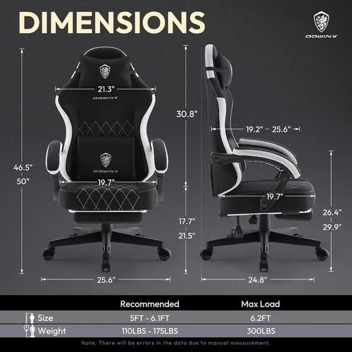 Vista 8 de Dowinx Silla para videojuegos, silla de computadora de tela transpirable con cojín de resorte de bolsillo, silla ergonómica de masaje con soporte