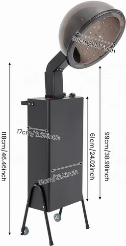 Vista 5 de Secador de pelo, 1200 W, profesional, independiente, con capucha, con ruedas, soporte para secador de pelo, 3 ajustes de temperatura