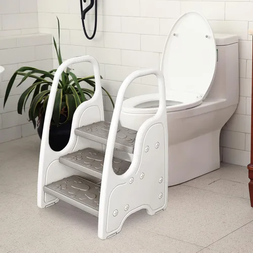 Vista 6 de Taburete de 3 escalones para niños pequeños, taburete de tres escalones para fregadero de baño o encimera de cocina, torre de pie, ayudante