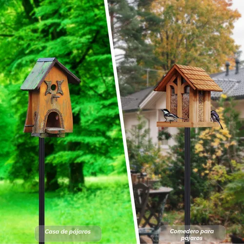 Vista 8 de Kit de poste para comedero de pájaros, poste de casa de pájaros de 79 pulgadas para exteriores resistente, 5 puntas de base ajustables, soporte