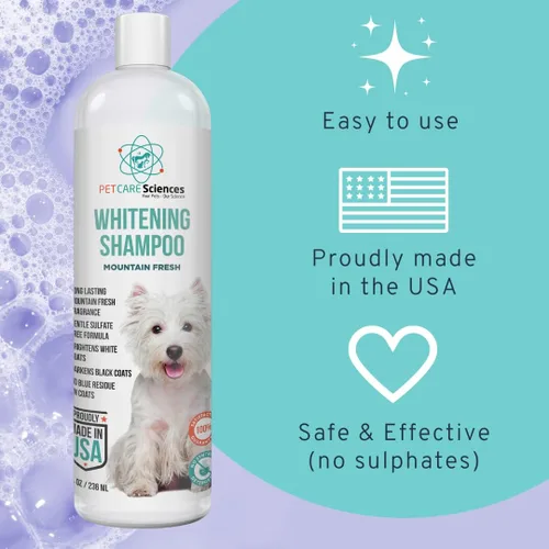 Vista 5 de Champú blanqueador para perros de 8 onzas líquidas – Champú para perros blancos – Champú para cachorros para abrigos blancos – Blanqueador de pelo