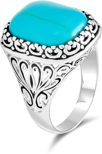 Vista 2 de Personalize Southwest Boho Style 7-10 CTW - Juego de biseles rectangulares ovalados de piedras preciosas azul turquesa occidental para mujer, banda