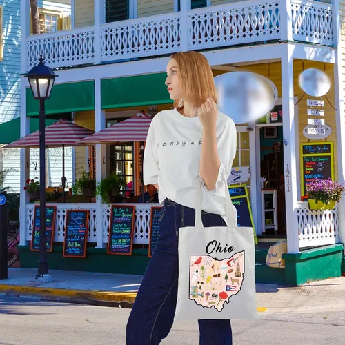 Vista 7 de BLUPARK Ohio State Map Tote Bag Ohio Souvenir Gift Ohio Travel Shopping Bag Ohio Lovers Gift
