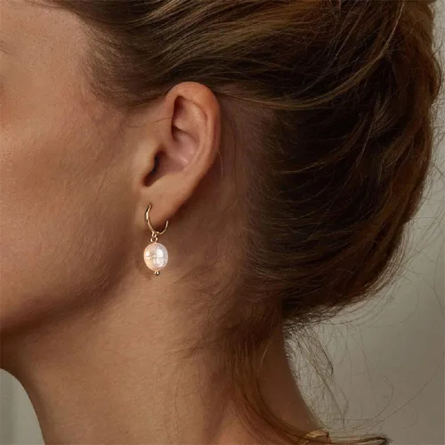 Vista 5 de 14k Gold Small Hoop Earrings with Simulated Baroque Pearl Earrings for Women Pearl Drop Dangle Earrings Gold Hoop Earrings for Women
