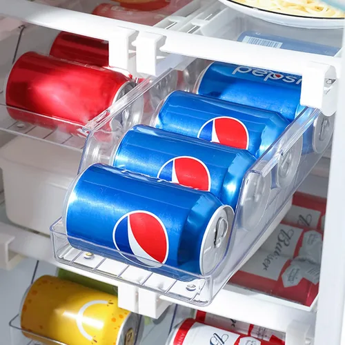 Vista 8 de Organizador de latas para cajón de refrigerador, estante extraíble colgante para refrescos, huevos, frutas, verduras, carne, contenedor transparente