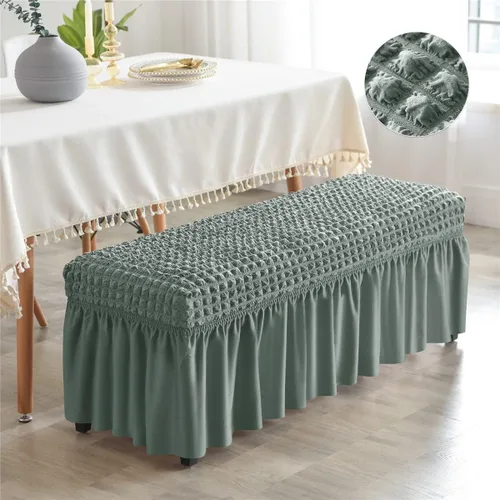 Vista 2 de SZJIAHTM Funda elástica suave para banco de comedor con falda, protector de reposapiés de poliéster, celosía de burbujas, fundas para banco de piano