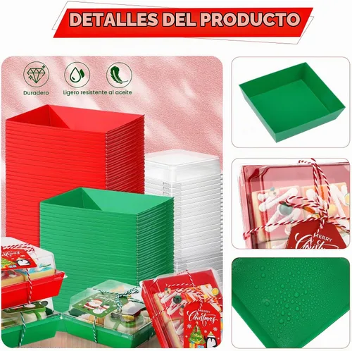 Vista 6 de Yaomiao 50 piezas de cajas de charcutería de Navidad con cuerdas y tarjetas, caja de comida de Navidad con tapas transparentes, contenedores