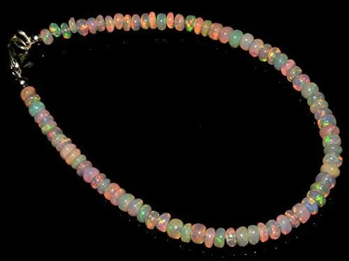 Vista 3 de Pulsera de cuentas lisas de ópalo etíope de 18 quilates con piedras preciosas naturales de 7 pulgadas
