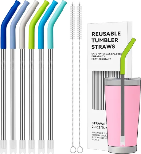 Vista 26 de Pajitas de metal rectas de 20 onzas con punta de silicona para vaso de 20 oz Pajita reutilizable de acero inoxidable para YETI, STANLEY, US
