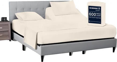 Vista 35 de SGI bedding Sábana Queen de 28 pulgadas con cabecera flexible y parte superior dividida, 100% algodón egipcio - 600 número de hilos, sábanas