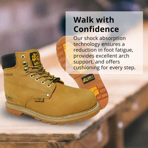 Vista 7 de Wolf Work Boot 100% Genuine Upper Leather Oil, Impact, Abrasion Resistant Electrical Hazards Non-Slip Rubber Sole Steel Toe Padded