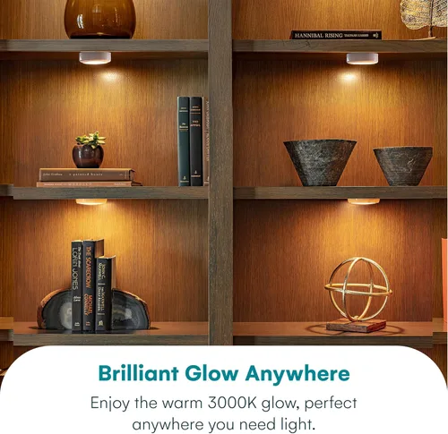 Vista 2 de Bright Evolution - Luces para debajo del gabinete, iluminación de gabinete a pilas con tecnología táctil, luces LED de disco para cocina