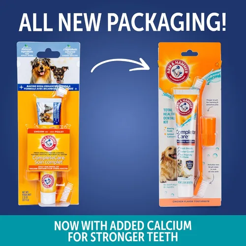 Vista 2 de Arm & Hammer Complete Care - Kit dental para perros, pasta de dientes enzimática para perros con sabor a pollo, cepillo de dientes y cepillo