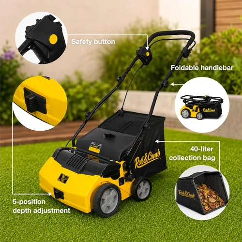 Vista 8 de Barredora de Césped Artificial de Roll & Comb, Peine Eléctrico con Cable para Césped Sintético, Ancho de Trabajo de 40.6 cm, Colector de Hojas