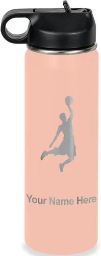 Vista 65 de LaserGram Botella de Agua Personalizada, Basketball Slam Dunk Man, Acero Inoxidable de Doble Pared con Aislamiento al Vacío con Pajita Abatible