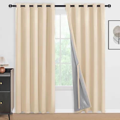 Vista 89 de DWCN - Cortinas 100% opacas para dormitorio con forro negro, cortinas de ventana de doble capa con aislamiento térmico que oscurecen toda la Azul