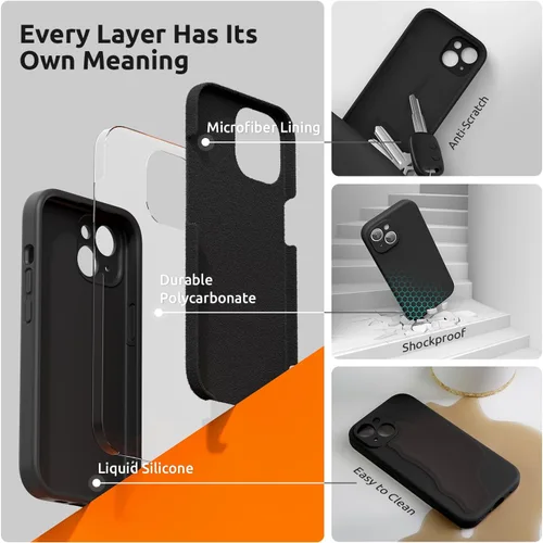 Vista 7 de SURPHY Funda diseñada para iPhone 15 Plus con protector de pantalla y cordón, correa de teléfono y funda de silicona líquida para teléfono