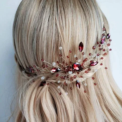 Vista 7 de Aimimier Peine para el cabello de cristal verde nupcial, con diamantes de imitación esmeralda, vid de graduación, fiesta, festival, boda, accesorios