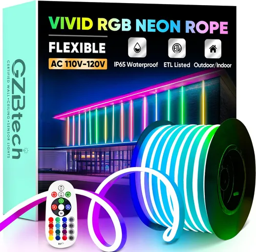 Vista 46 de GZBtech Tira de luces LED flexibles de neón de 16.4 pies, tira de luz impermeable CA de 110-120 V, 120 LEDs/M, iluminación de neón conectable