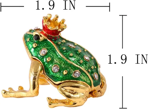 Vista 2 de YU FENG Caja de baratijas de rana con corona de cristal, con bisagras, figura de rana coleccionable, soporte de anillo decorativo pintado a mano