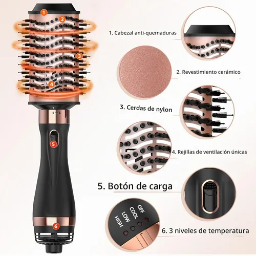 Vista 2 de Nicebay Cepillo secador de pelo y cepillo secador multiestilizador Negro y dorado