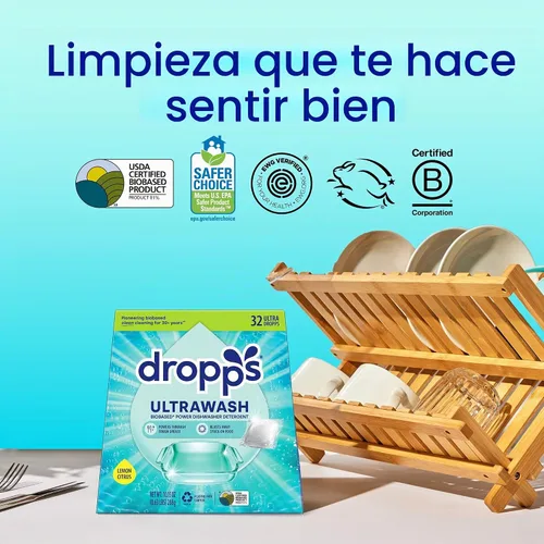 Vista 7 de Dropps UltraWash Cápsulas de detergente para lavavajillas, limón cítrico (32 unidades) – Comprimidos de detergente para lavavajillas de limpieza