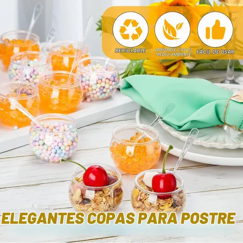 Vista 7 de EBOOT 100 mini tazas de postre de 2 onzas con cucharas, cuenco de plástico de esfera