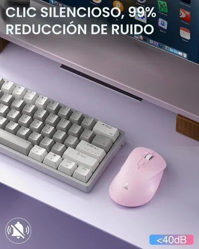 Vista 5 de SOLAKAKA SM66 Rosa Silencioso Modo Dual 2.4GHz Ratón Inalámbrico, DPI Ajustable 4200, Ratón Inalámbrico Recargable para Computadora para PC, Mac