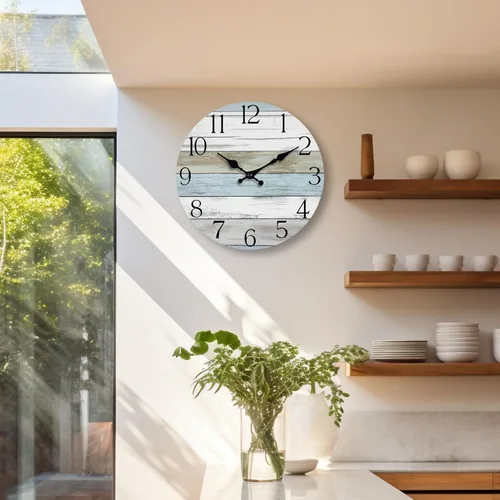 Vista 7 de Reloj de pared de 8 pulgadas, reloj analógico silencioso con pilas A-azul Blanco Marrón