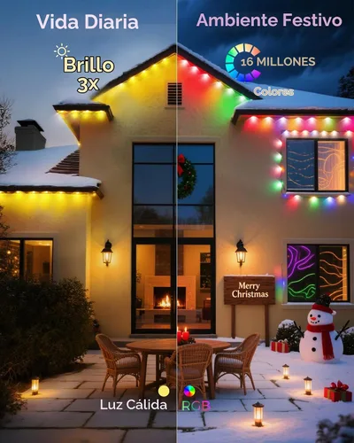 Vista 3 de Luces Permanentes para Exteriores para Casa, Luces LED RGB Inteligentes de 100 pies para Aleros, Decoración Exterior con Control por